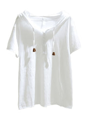 Women's Lightweight Hooded T-Shirt, Short Sleeve Henley V-Neck Top for Summer