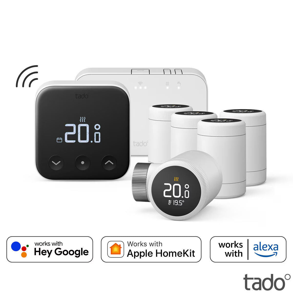 Tado° Multi-Room Bundle (Includes Wireless Thermostat X with Hot Water Control, Wireless Temperature Sensor X & 5 X Smart Radiator Thermostat X)