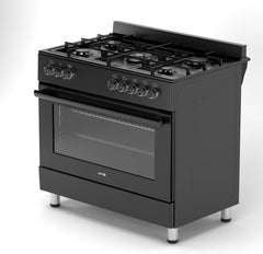 HYE Freestanding Gas Cooker 90Cm with Large Single Electric Oven, 5 Gas Burners, Timer, Child Lock, Accessories, Digital Controls, Adjustable Alarm & Modern Black Finish – C01FS90G17 [2025]