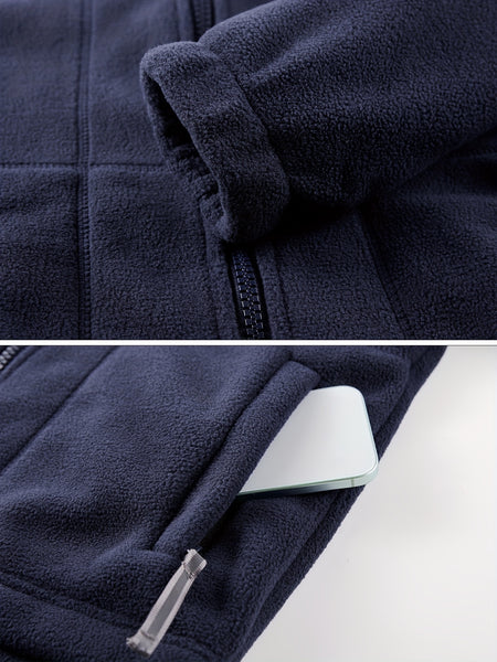Men's winter fleece warm hooded jacket with thickened multiple pockets, windproof and cold proof jacket