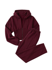 Women 2Pc Corset Fit Set Zip Tracksuit Set Hoodie and Jogger with Zip Front, Ladies Long Sleeves and Straight Leg Pants, All Seasons, Coord Top Set