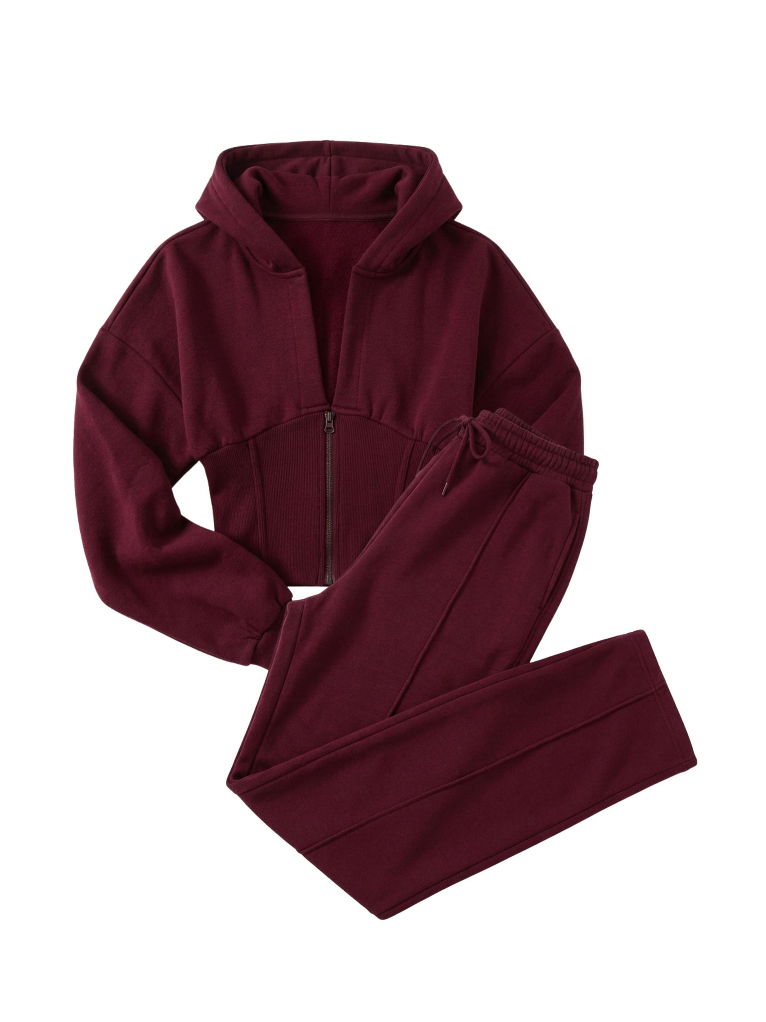 Women 2Pc Corset Fit Set Zip Tracksuit Set Hoodie and Jogger with Zip Front, Ladies Long Sleeves and Straight Leg Pants, All Seasons, Coord Top Set
