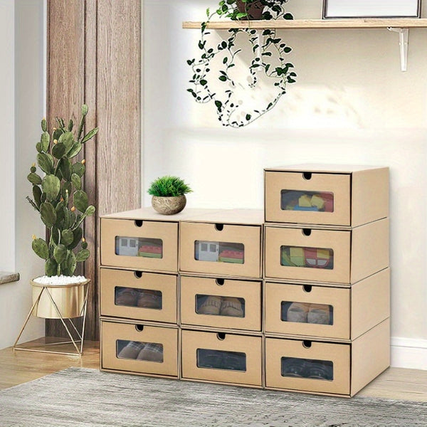 10pcs Cardboard Shoe Box Stackable Storage Box Visual Multi-Purpose Storage Box for Home Office Organization and Storage
