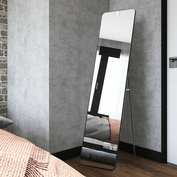 Full Length Mirror 147x37cm Aluminium Alloy Standing/Wall Rectangular Floor Mirror for Bedroom, Hallway & Dressing Room Lean, Hang or Mount (Black)