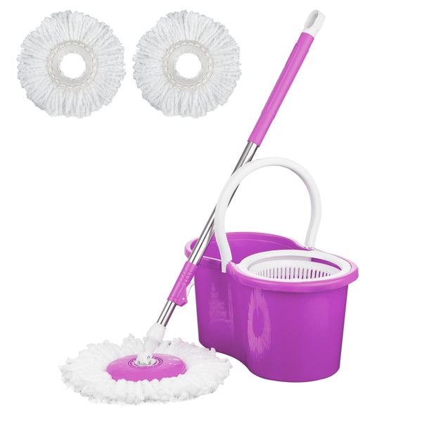 360° Spin Mop and Bucket Set with Wringer, Easy Wring Floor Cleaning Mop with 2 Reusable Microfiber Head for Household Living Room Bedroom Bathroom Toilet