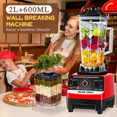 Heavy-Duty 15-Speed High-Power Blender Set with 2L+600ml Large Capacity, 6-Blade Motor & Automatic Juicer/Slushy Machine - Multifunctional Food Processor for Smoothies, Food, Ice Crushing, Shakes, Purees - Plug (220-240V)