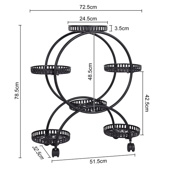 4 Layer 6 Pots Flower Holder Plant Stand Shelf 4-Wheel Free Moving Dispaly Shelf Rack Balcony