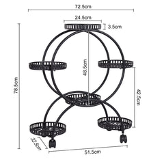 4 Layer 6 Pots Flower Holder Plant Stand Shelf 4-Wheel Free Moving Dispaly Shelf Rack Balcony