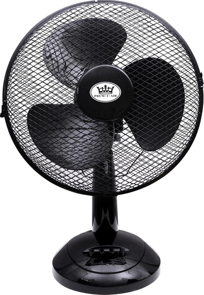 Prem-I-Air Portable Electric Powerful Oscillating Cooling Desk Fan with 3 Airflow Speed Settings, Adjustable Tilt and Quiet Operation for Use in Homes and Offices Black 12 Inch