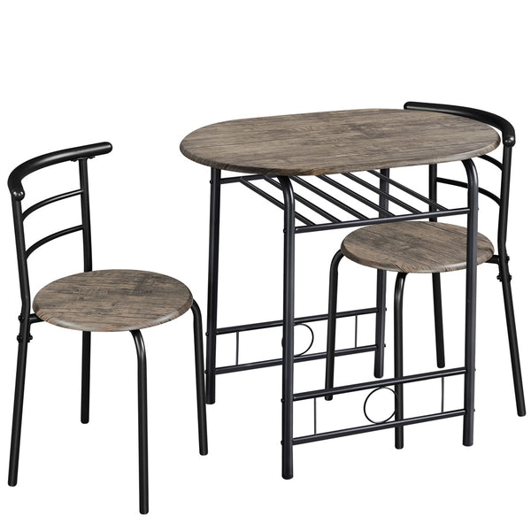 Costoffs 3pcs Dining Table Set with Space Saving Table and 2 Chairs, Modern Kitchen Table Set with Steel Legs and Storage Rack for Kitchens/Balconies/Bedrooms/Apartments/Cafés, Natural/Drift Brown/White