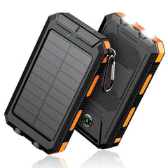 2pcs 20000mAh Portable Solar Power Bank, Portable Solar Mobile Phone Charger, Camping External Battery Charger for Mobile Phones, 2 USB/ LED Flashlights with Compass for Outdoor Activities