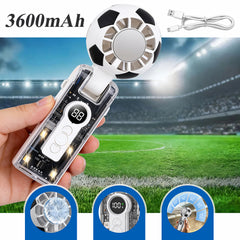 Portable Handheld Turbo Fan with Ice Cooler, 5-Speed Wind, Soccer-Shaped Mini Personal Fan, 3600Mah Football Rechargeable Pocket Fan for Travel/Outdoor/Office, 180° Adjustable