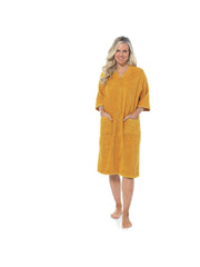 KAV Super Soft 100% Cotton Robe Womens Dresses - Towelling Shower Wrap Gown - Ladies Adjustable Towel Bathrobe for Housecoat, Nightwear, Lounge, Spa Bath with Zipper and Pocket