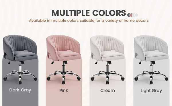 Costoffs Office Chair Tufted Desk Chair with Height Adjustable Seat, Swivel Barrel Accent Chair with Rolling Wheels for Home Office, Pink/White/Cream/Dark Grey/Light Grey