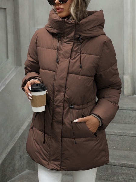 2025 New Autumn/Winter Collection: Mid-Length Puffer Coat Thickened, Warm Hooded Jacket Fashionable Casual Style with Adjustable Belt Features Zipper Closure Ideal for Daily Commuting And Outdoor