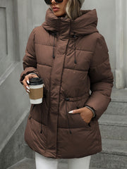 2025 New Autumn/Winter Collection: Mid-Length Puffer Coat Thickened, Warm Hooded Jacket Fashionable Casual Style with Adjustable Belt Features Zipper Closure Ideal for Daily Commuting And Outdoor