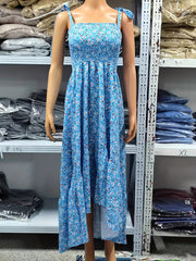 Women's suspender patchwork printed irregular strapless dress