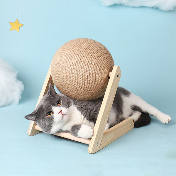 Sisal Ball Cat Scratching Board, Cat Hole Design, Triangular Support Board, Wear-Resistant Cat Scratching Ball Can Be Rotated, Cat Scratching Ball,Relief of Boredom Toys, Natural Wood