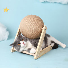 Sisal Ball Cat Scratching Board, Cat Hole Design, Triangular Support Board, Wear-Resistant Cat Scratching Ball Can Be Rotated, Cat Scratching Ball,Relief of Boredom Toys, Natural Wood
