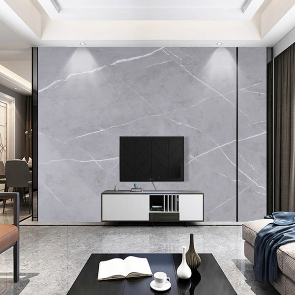 300CM x 60CM, 3D Marble Wall Tiles Roll, Self-Adhesive Foam Wall Stickers, Glossy Finish Grey Marble Effect Wallpaper Roll, PVC Marble Look Wall Tiles Stickers, Thickened Design, Living Room TV Backdrop Home Decoration Wall Panels, Peel and Stick, Easy to