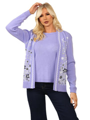 Ladies Twin Set Floral Sweater Womens Knitted Tank Top Cardigan Jumper