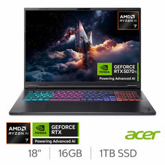 Acer Nitro 18 AI, AMD Ryzen AI 7, 16GB RAM, 1TB SSD, NVIDIA Geforce RTX 5070 Ti, 18 Inch Gaming Laptop, NH.QYCEK.003