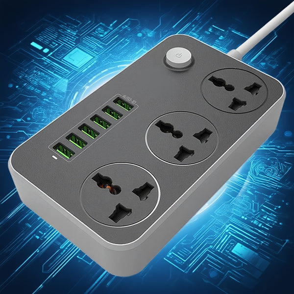 Hulker Power Strips with USB Ports 3 Way Outlets 6 USB Ports Power Socket with 2m Bold Extension Cord Smart USB Charger UK Socket/  Socket