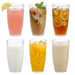 Set of 6 Clear Fluted Hi Ball Plastic Acrylic Drink Tumblers - Stackable Glasses for Picnics, BBQ’s, Poolside, Camping, Children’s Parties