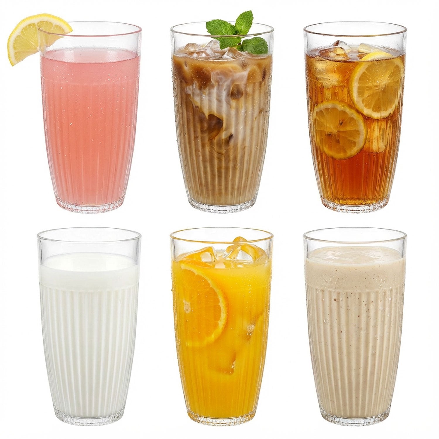 Set of 6 Clear Fluted Hi Ball Plastic Acrylic Drink Tumblers - Stackable Glasses for Picnics, BBQ’s, Poolside, Camping, Children’s Parties