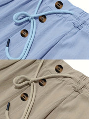 2pcs Men'S Linen Solid Color British Business Casual Straight Leg Pants with Drawstring Elastic Waistband And Button Design Casual Long Trousers Suitable for Outdoor Travel Fitness Exercise And Daily Wear Casual Outdoor Pants Linen Long Pants Lightw