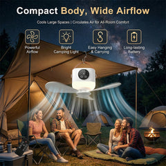 7200mAh Rechargeable Camping Fan with LED Light, USB Ceiling Tent Fan with 4 Speeds, Remote Control, Timer, Detachable Blades, Portable Outdoor Car Camping Fan