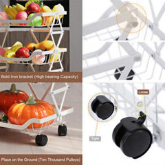 Foldable Kitchen Organizer Cart with 360° Rotating & Multi-Tier Shelves, Large Capacity Metal Vegetable Cart & Organiser - Portable, Space-Saving Storage for Pantry, Utility Room & Kitchen