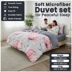 Flower Pattern Duvet Cover | Microfiber Soft Lightweight Bedding Set with Pillowcases | Breathable Quilt Cover for Single, Double King Beds, Wrinkle & Fade Resistant | Machine Wash | Local Warehouse | UK Brand