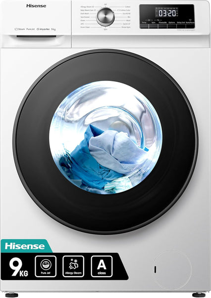 Hisense-Wfqp9014Evm-Freestanding-9 Kg-Front Load Washing Durable Inverter Machine-Steam Wash-Quick Wash-15 Washing Programs-1400 Rpm-White-Energy Rating C