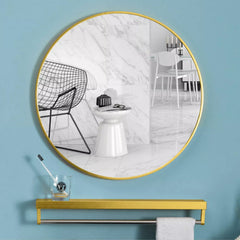 50CM Wall-Mounted Bathroom Makeup Mirror, Round Bedroom Dressing Mirror with Hanger, Bathroom Bedroom Living Room Entrance Hall Decorative Mirror, Gold Aluminium Frame