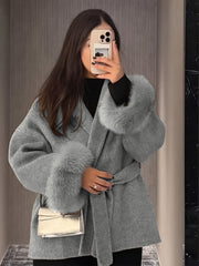 New Autumn/Winter Sophisticated Style Tie-Strap Coat for Women, Elegant and High-End, Overcoat