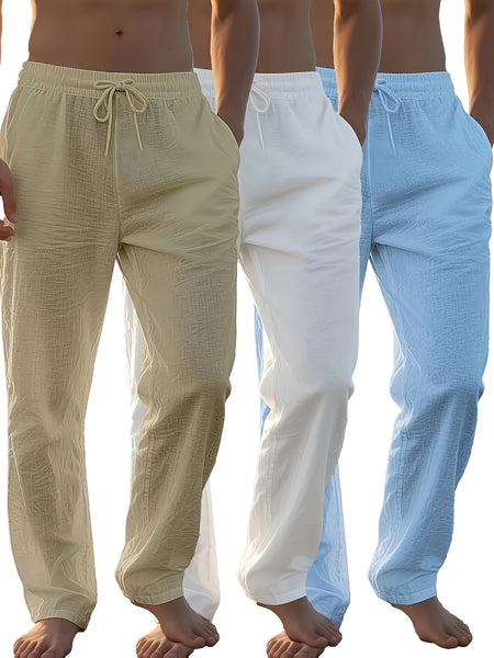 3pcs Solid Pants for Men, Trendy Casual Trousers for Males