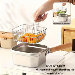 Square Pot Set for Deep Frying Made of Stainless Steel, Includes a Frying Pan, Basket, And Tongs