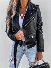2025 New Cool Biker Style Women's Short Zip Faux PU Leather Jacket - Spring Autumn Sizes S-XL