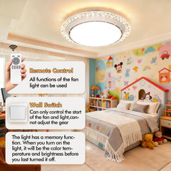 LED Ceiling Fan Light, LED Ceiling Light with Fan, Bladeless Ceiling Fan Light, 3 Switchable Colour Temperatures (3000K/4500K/6500K), Adjustable Brightness, Suitable for Kitchen, Living Room And Bedroom Lighting, Comes with A Remote Control