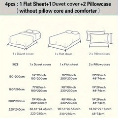 Premium Luxury Bedding Milk Velvet 4pcs Set, Soft, Thickened and Warm, Including 1 Duvet Cover+ 2 Pillowcases+ 1 Bed Sheet, Washable and Machine-Washable, Suitable for Bedrooms, Guest Rooms, Rental Houses, College Dorms