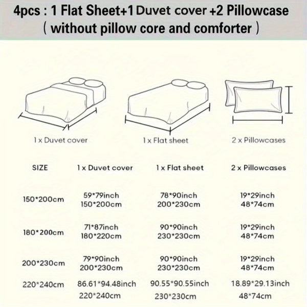 Premium Luxury Bedding Milk Velvet 4pcs Set, Soft, Thickened and Warm, Including 1 Duvet Cover+ 2 Pillowcases+ 1 Bed Sheet, Washable and Machine-Washable, Suitable for Bedrooms, Guest Rooms, Rental Houses, College Dorms