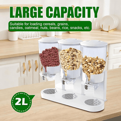 Triple Food Dispenser 3x 2L Cereal Container Countertop Dry Food Dispenser for Nuts Granola Cereal