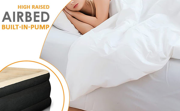Double Inflatable Air Mattress, Air Bed with Built-in Electric Pump, Double Blow Up Mattress in 3 Mins Self-Inflation, Flocked Surface Guest Airbed for Home Portable Camping