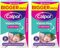 Calpol Vapour Plug Refills XL 10 Count (Pack of 1), Lavender & Chamomile, Helps with Clear and Easy Breathing, Vapour Plug in & Nightlight Refill Pads for Soothing 8 Hour Night-Time, 3+ Months