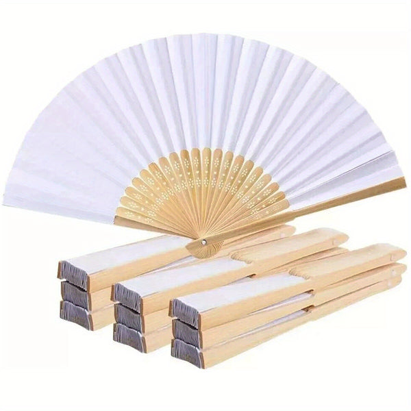 10pcs White Paper Bamboo Folding Fan Handheld Folded Fan for Wedding Party Decoration Calligraphy Painting Practice Blank White Folding Fan, Creative Blank Printing Advertising Gifts