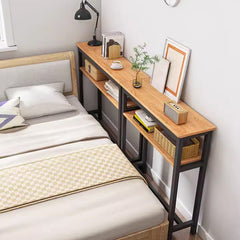Minimalist Wooden Console Table - Slim Wall-Mounted Single/Double Tier Entryway Shelf with Carbon Steel Frame, Space-Saving Narrow Hallway Table, Bedroom/Living Room Table (80x20cm, MDF Wood + Black/White Metal)