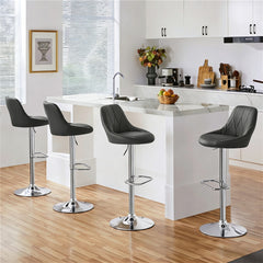 Costoffs Bar Stools Set of 2 Faux Leather Swivel Barstools, Height Adjustable, Modern Bar Chairs with Ergonomic Backrest, Cushioned Seat, Chrome Footrest for Home Kitchen Island Bar Counter, Dark Grey/Black/Retro Brown/White/Light Grey