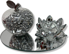Amazing Gift Silver Sparkle Glass Ornament Bling Crushed Diamond Crystal Filled Apple Shape Tealight Candle Holder