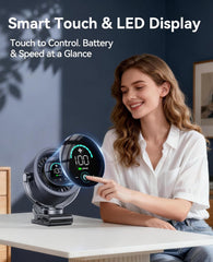 KIMMOO 4000Mah Rechargeable Portable Clip-On Fan with LED Display, 100-Speed Touch Control & 360° Rotation, Quiet Turbo Desk Fan, Small Battery Operated USB Fan (Black)
